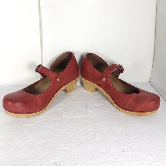 Dansko Women's EU37 US6-6,5 Red Leather Mary Jane Pro Clog Shoes - Picture 6 of 16